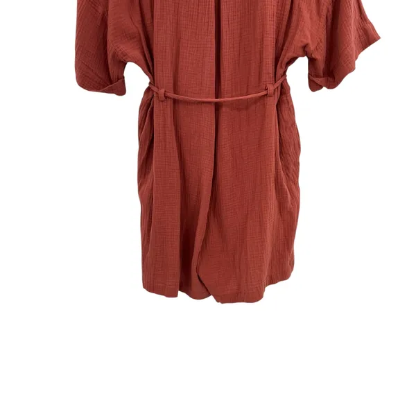 Madewell Lightspun Belted Safari Romper Shorts Short Sleeve‎ Gauze Rust Size XL - Image 10