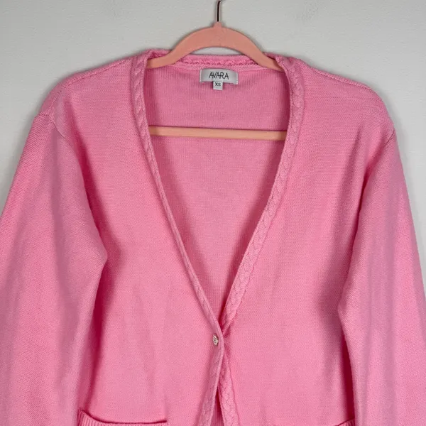Avara‎ Jada Pink Braided Trim Knit Cardigan Size XS - Image 3