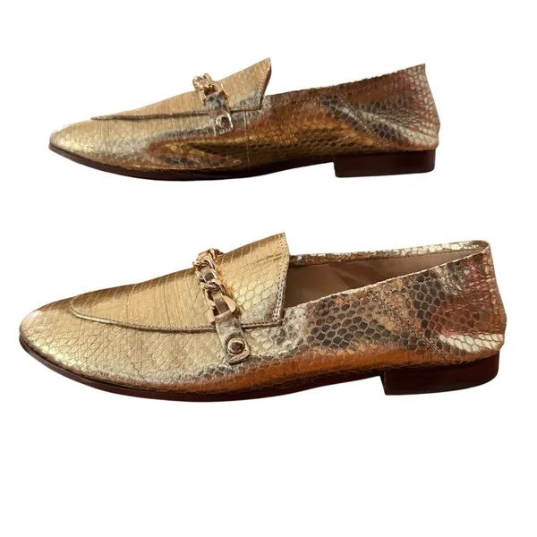 Karl Lagerfeld Paris Elsa Gold Metallic Snakeskin Chain Loafers Womans 9M - Image 5