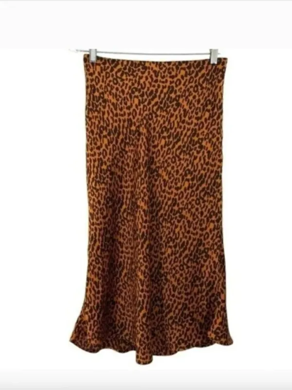 Hyped Unicorn Leopard Animal Print Satin Midi Skirt - Image 2