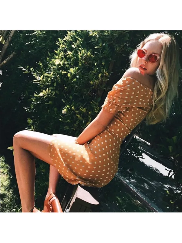 Reformation‎ Arlene Dress Yellow Polka Dot Womens Size 2 - Image 2