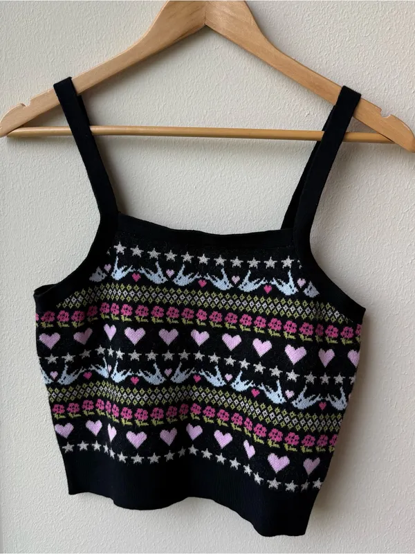 Anthropologie Maeve Sleeveless Cropped Knit Sweater Heart Dove Print Tank Top - Image 2