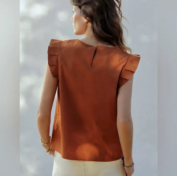 Mare Mare X Anthropologie Aimee Ruffle Cap Sleeve Blouse Terracotta - Image 3