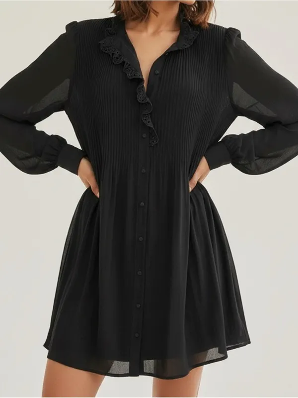 SÉZANE Camelia Long Sleeve Mini Dress, Black, FR42/US10 - Image 3