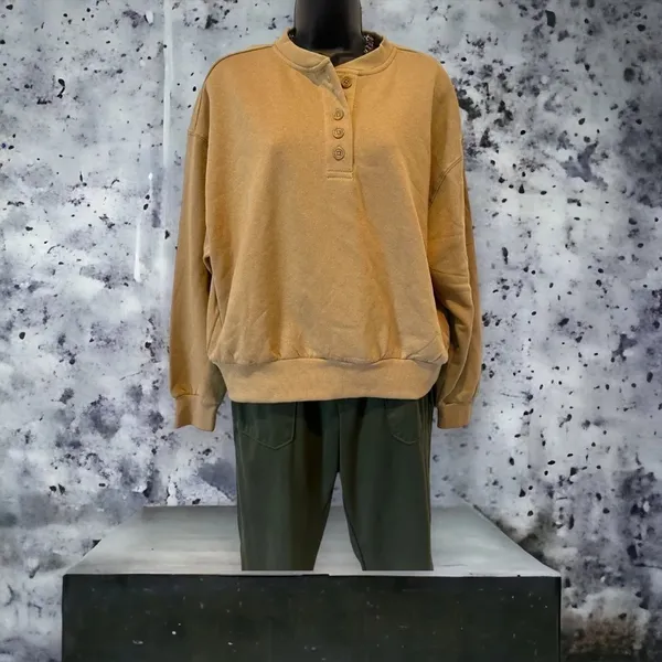 Reflex Fleece‎ Henley Sweatshirt Tan size small - Image 2