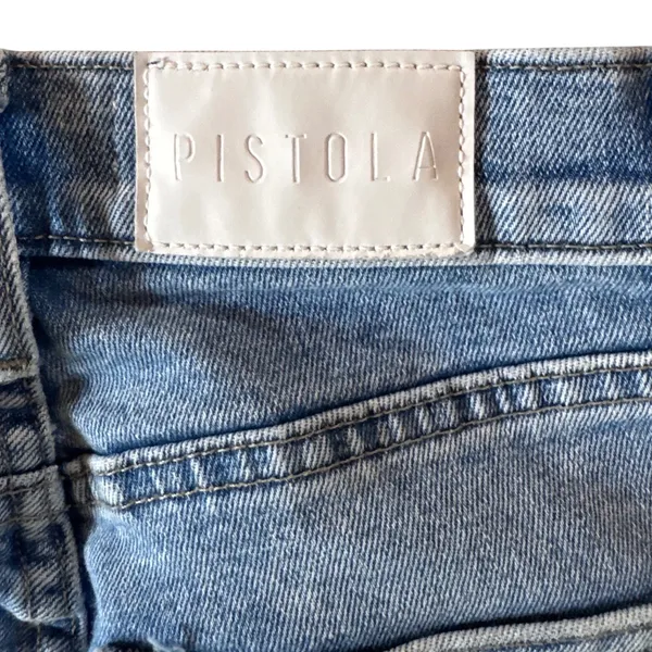 Pistola Womens High Rise Flare Jeans Distressed Raw Hem Blue Denim 25 - Image 6