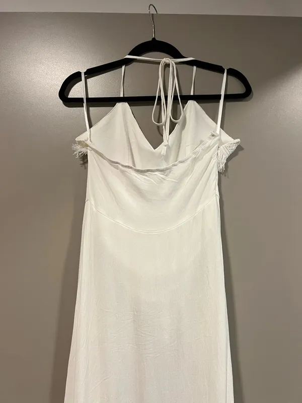 Ivory Fringe-Trim Maxi Dress with Adjustable Straps - Image 3