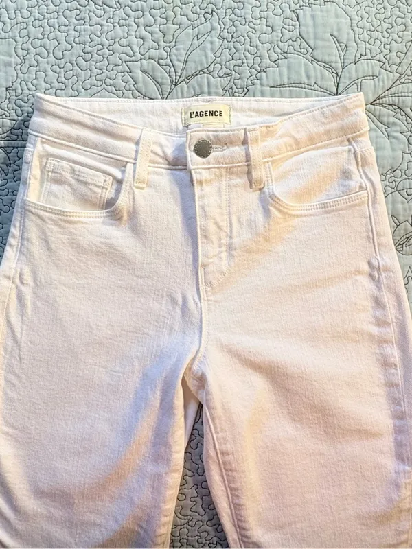 💥L’AGENCE Kendra High Rise Cropped Flare Jeans Blanc White Raw Hem Sz 24💛 - Image 5