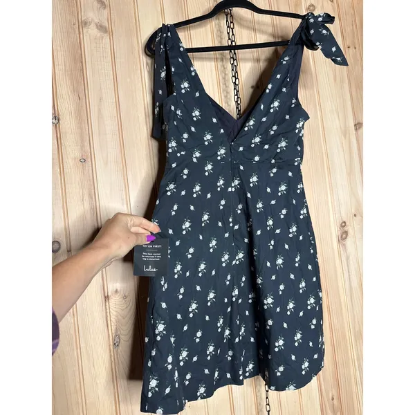 NWT Lulus Gabriella Navy Floral Tie-Strap Mini Dress V-Neck Resort Beachy Size S - Image 6