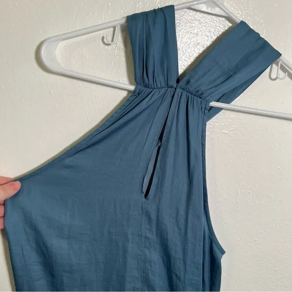 Loft Sleeveless Blouse Blue Green Knot Keyhole Twist‎ High Neck - Image 6