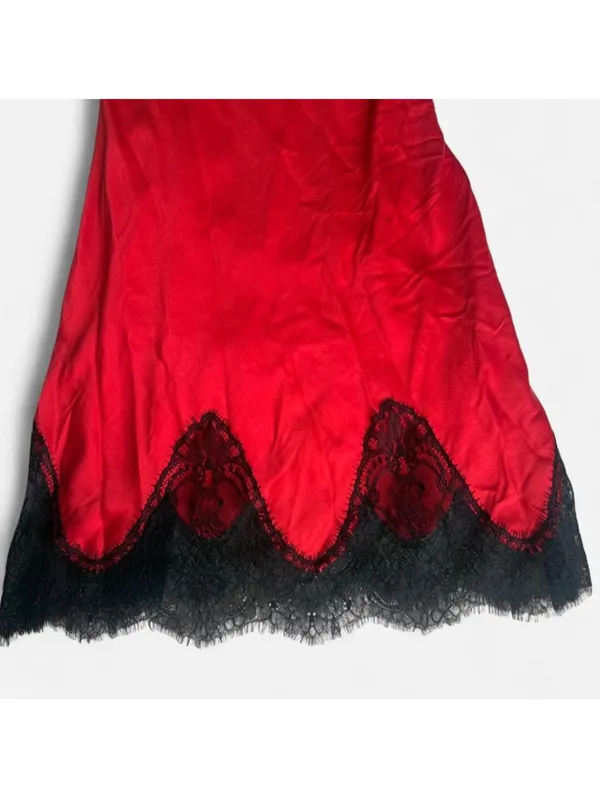 NWT Zara Red Satin Lace Slip Dress Small Silk Blend Lingerie Mini Dress - Image 2