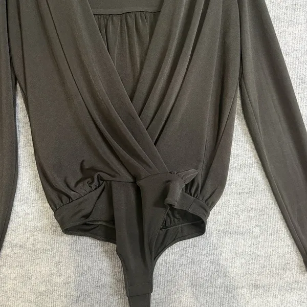 Intimately‎ Free People Size-L/G Bodysuit Olive Turnt Faux Wrap Long Sleeve - Image 7