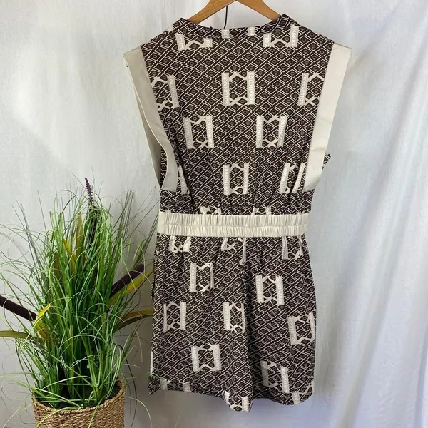 Sollinarry Women's Brown & Tan Print Short Sleeve Romper Shorts S NEW - Image 3