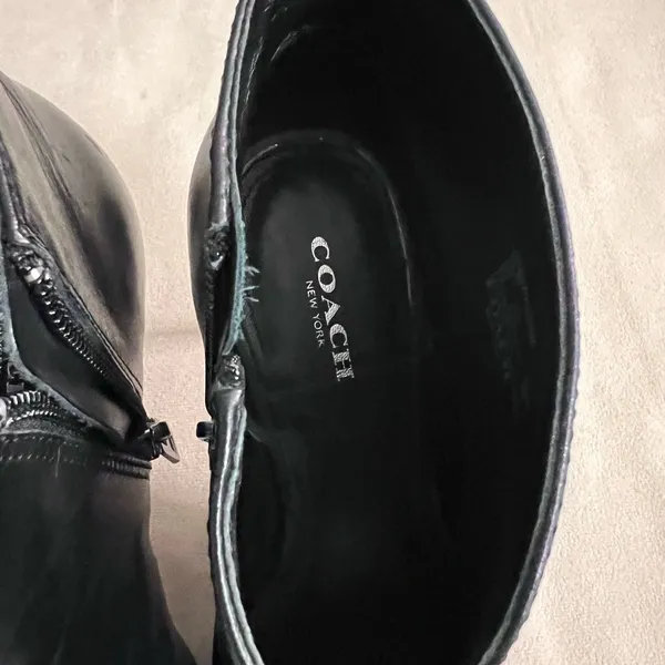 🖤✨ COACH New York Black Leather Chain Peep Toe Booties Heels 8B ✨🖤 - Image 7