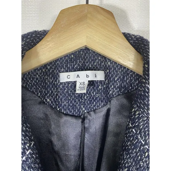 CAbi Women Blair Pea Coat Sz‎ XS Dark Blue Tweed Wool Blend Jacket Herringbone - Image 5