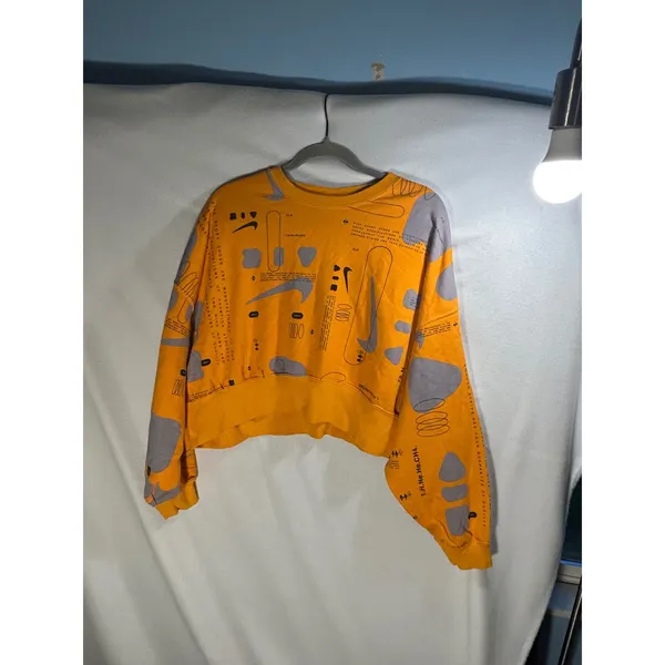 Nike Sportswear Cropped Sweatshirt Orange All Over Print Graphic Pullover Womens - Image 7