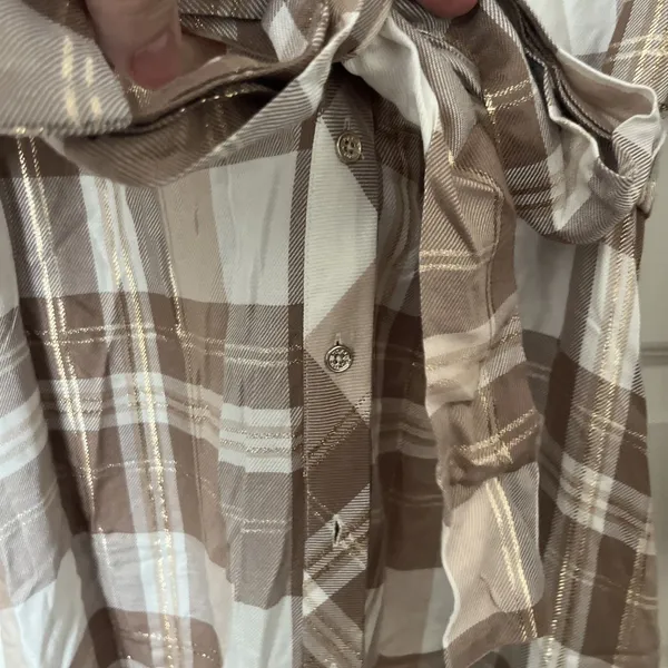 Tommy Hilfiger Womens Metallic Plaid Shirtdress Taupe NWT Size 8 Preppy Classic - Image 4