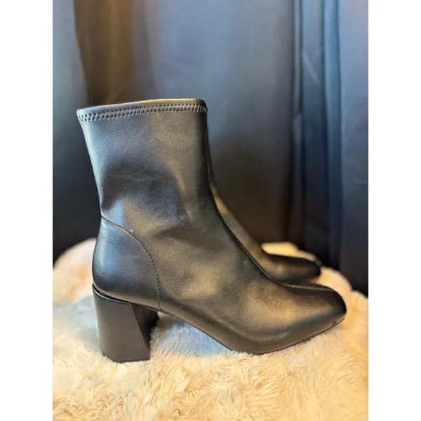 A New Day Black Faux Leather Square Toe Block Heel Sock Ankle Boots Size 7.5 - Image 4