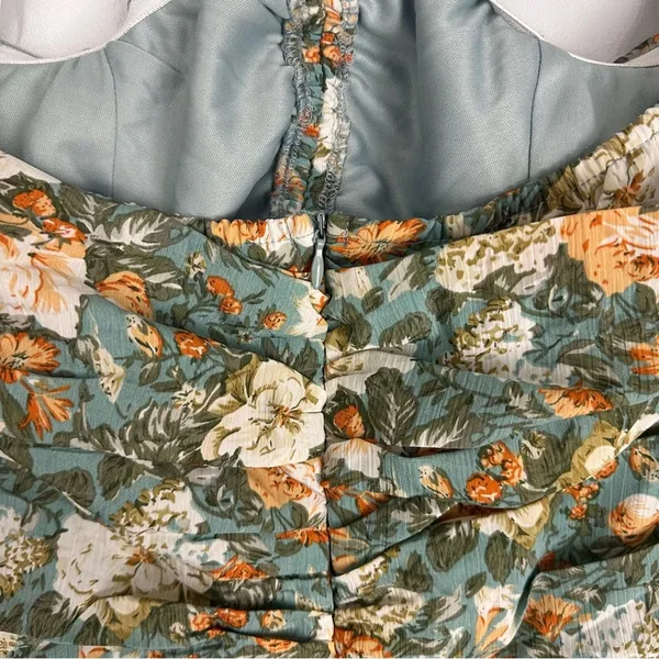 Hello Molly Basque Country Long Sleeve Ruched Mini Dress Floral Sage M NWT Event - Image 12