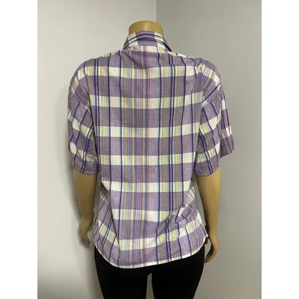 Messages Womens Purple Yellow Plaid Cotton Short Sleeve Button Down Shirt Small - Image 5
