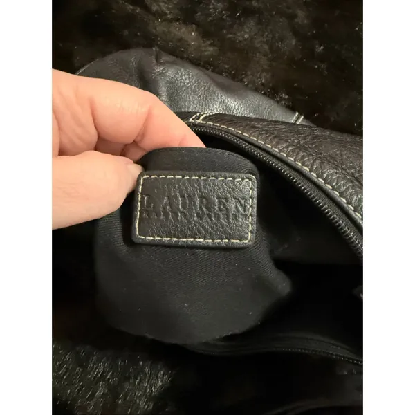 LAUREN RALPH LAUREN Genuine Leather Black Hobo Shoulder Bag with Braided Strap - Image 7