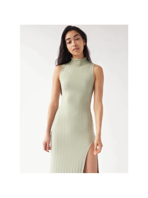 Aritzia Wilfred Leo Midi Ribbed Dress in Silent Storm Green Womens‎ Size M - Image 2