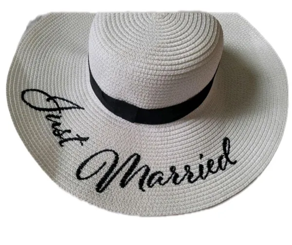 Just Married White Black Summer Beach Hat - Image 2