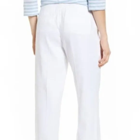 Nordstrom Signature Women's Size 14 Drawstring Waist Pants White Linen Blend - Image 5
