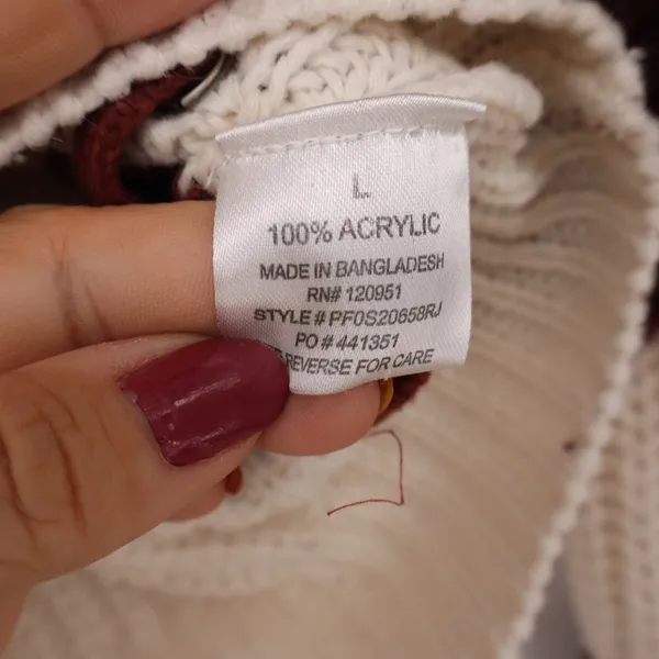 Pink Republic Women's Striped Lace Up Side Knit Sweater Burgundy Cream L - Image 3