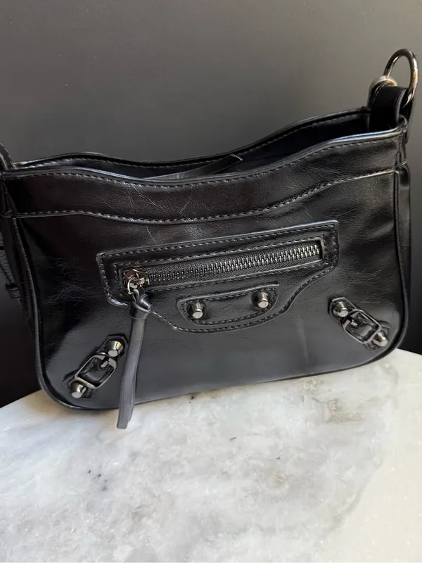 Pretty Simple Black Studded Crossbody Shoulder Bag (EUC) - Image 2