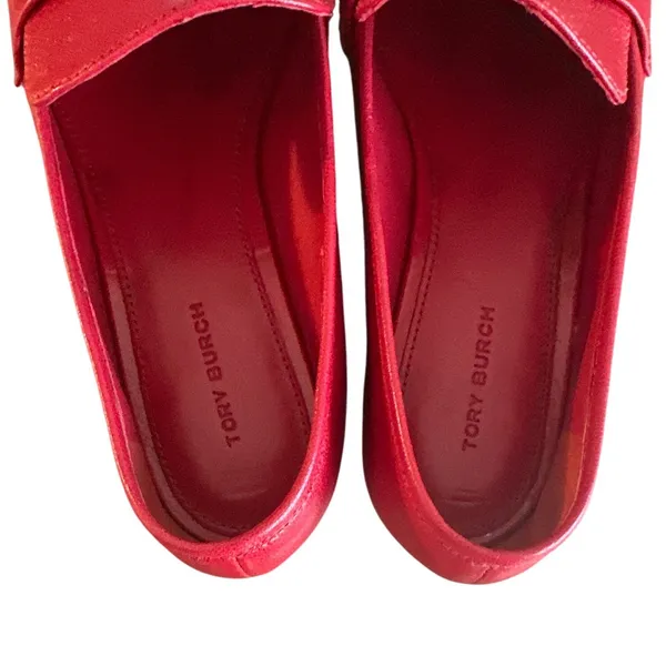 Tory Burch Perrine Loafers Tory Red Leather Square Toe Flats Size 7 - Image 3