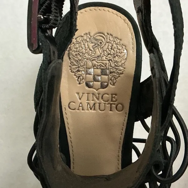 Vince Camuto Black Suede Cage Lace Up Block Heel Sandals Women - Image 8
