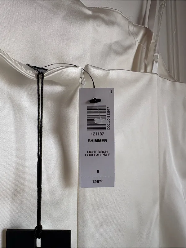 NWT Aritzia TEN Shimmer Satin Mini Dress Light Birch White 90s Style Size 8 - Image 8