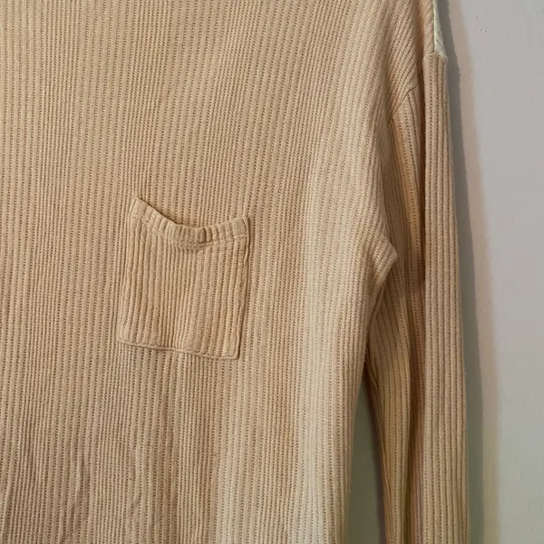 Joah Brown Light Pink Tan Waffle Knit Long Sleeve Loungewear Shirt Small /Medium - Image 4