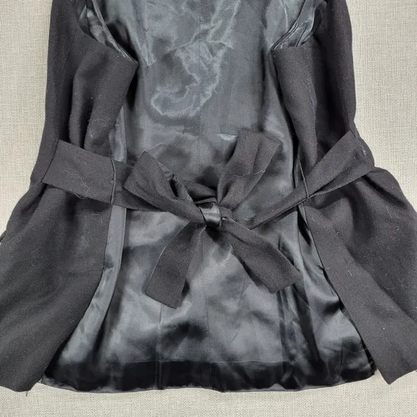 Gap Womens Vest Large Black Wool Blend Plunging Neck Waist Tie Double Breasted - Image 8