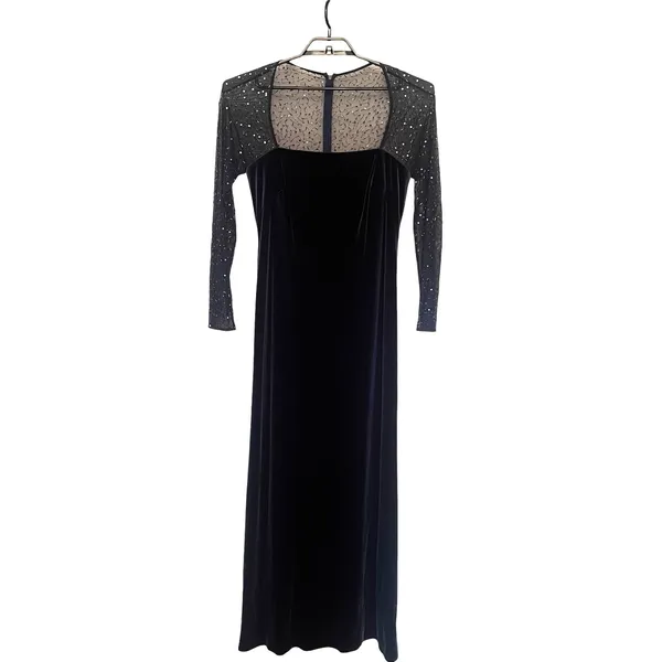 JS Boutique Y2K Velvet Beaded Sheer Formal Dress 12 Whimsigoth Dark Romantic - Image 2