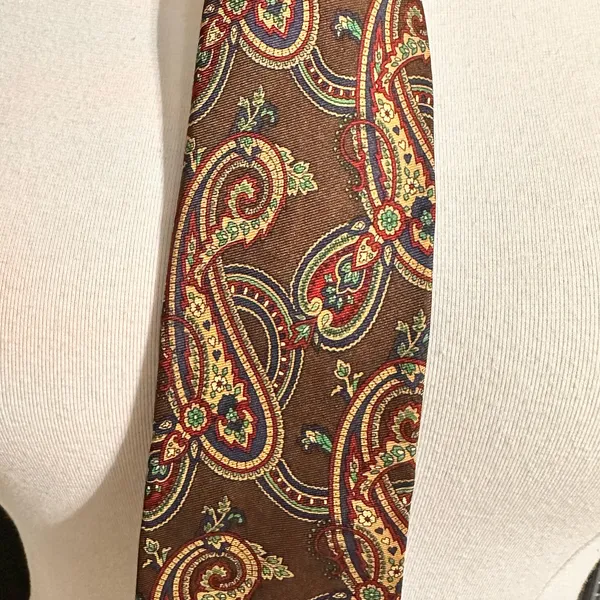 Land's End Handmade Tie Silk Necktie Mens Brown Paisley Classic Office - Image 2