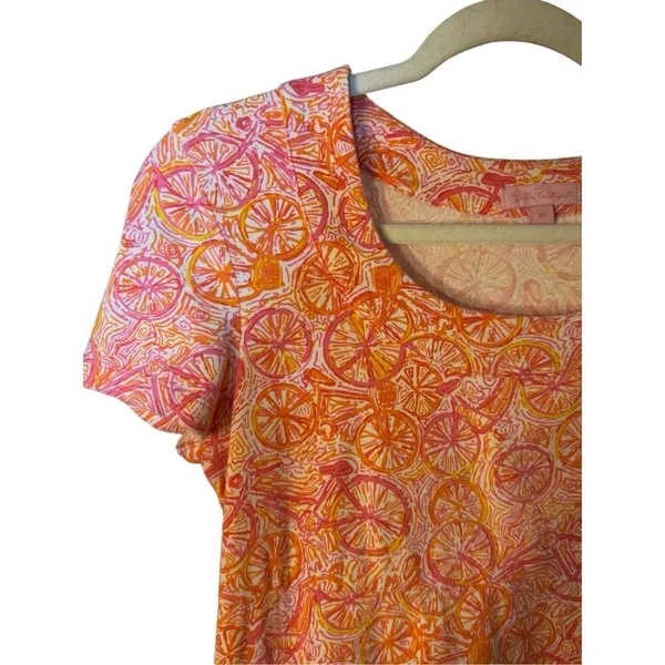 Lilly Pulitzer Kelsea Dress in Ten Speed‎ Bicycle Print Sz XS Orange Pink - Image 2