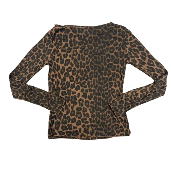 H&M Leopard Print Top Womens Medium Brown Long Sleeve Boat Neck Stretch Fitted - Image 7