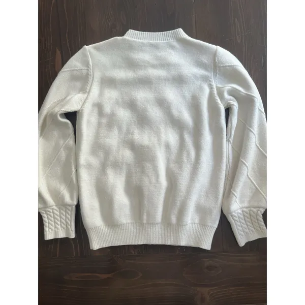 Cream Pom Pom‎ Chevron Knit Crewneck Sweater Puff Long Sleeve Cable Pullover XS - Image 4