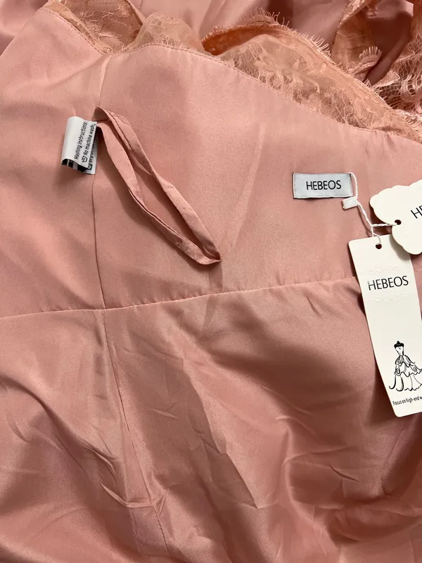 NWT Hebeos Blush Pink Lace V-Neck Prom Dress Gown - Image 8