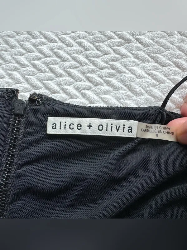 Alice + Olivia Stila Midi Dress 8 Black LBD Side Slit Sparkle Minimalist Party - Image 12