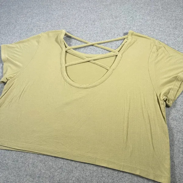 NEW American Eagle Womens XL Top Shirt Athletic Green Stretch Lightweight‎ Cross - Image 2