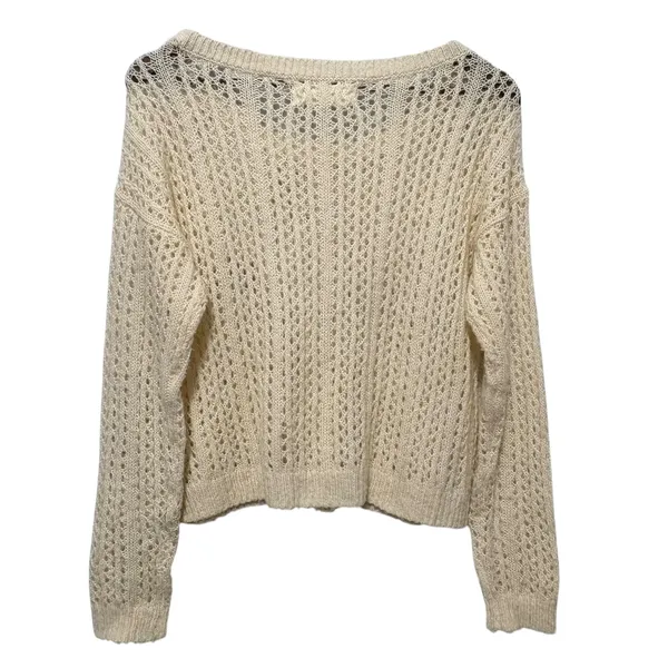 Y2K Abercrombie Women Cropped Sweater‎ M Cream Open Knit Wool Blend Cottagecore - Image 2