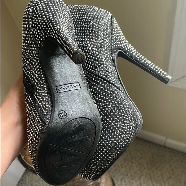 Black and Silver Studded Heeled Boots with Modern Design Size 7.5 - Image 4
