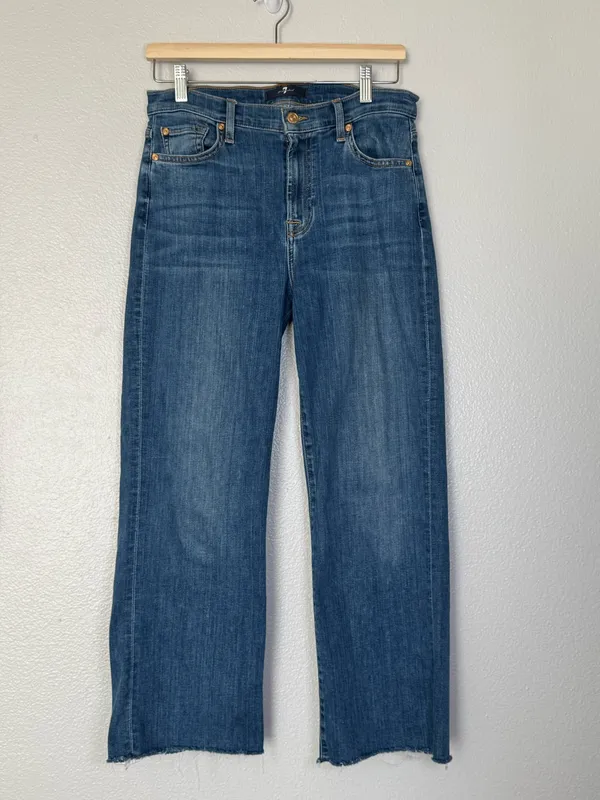 7 For All Mankind Cropped Alexa Blue Raw Hem Denim Jeans Size 28 - Image 2