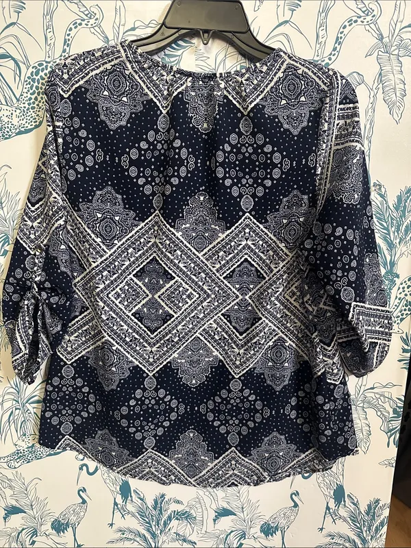 Espresso Navy and White Printed Peasant Blouse Blue Size M - Image 7