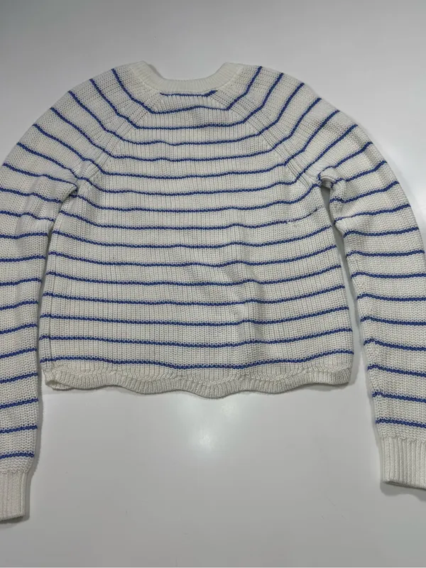 Autumn Cashmere White Crewneck Sweater with Blue Stripes - Image 6