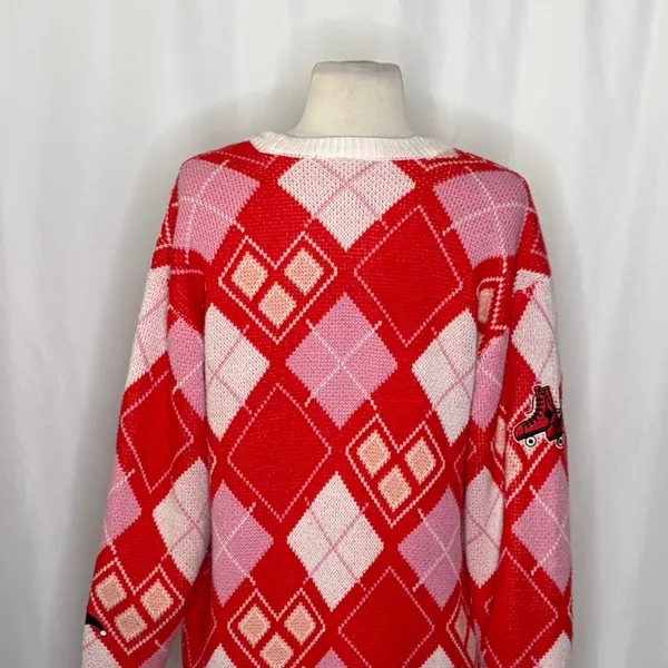 HARLEY QUINN Argyle Cardigan Sweater DC Comics Harlequin Batman Joker Small - Image 10