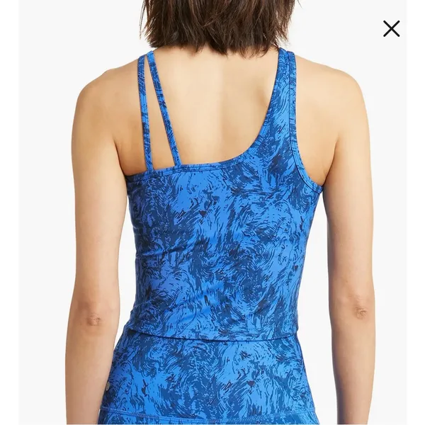 Zella Strength Crop Asymmetrical Tank Blue Mykonos Spindrift Print Size Medium - Image 9